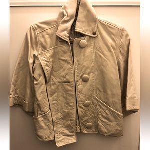 Mike & Chris cropped cream leather jacket in size S